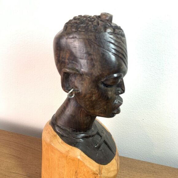 Carved Old African Solid Wood Carving Female Bust Figure Art Artwork - Picture 5 of 10